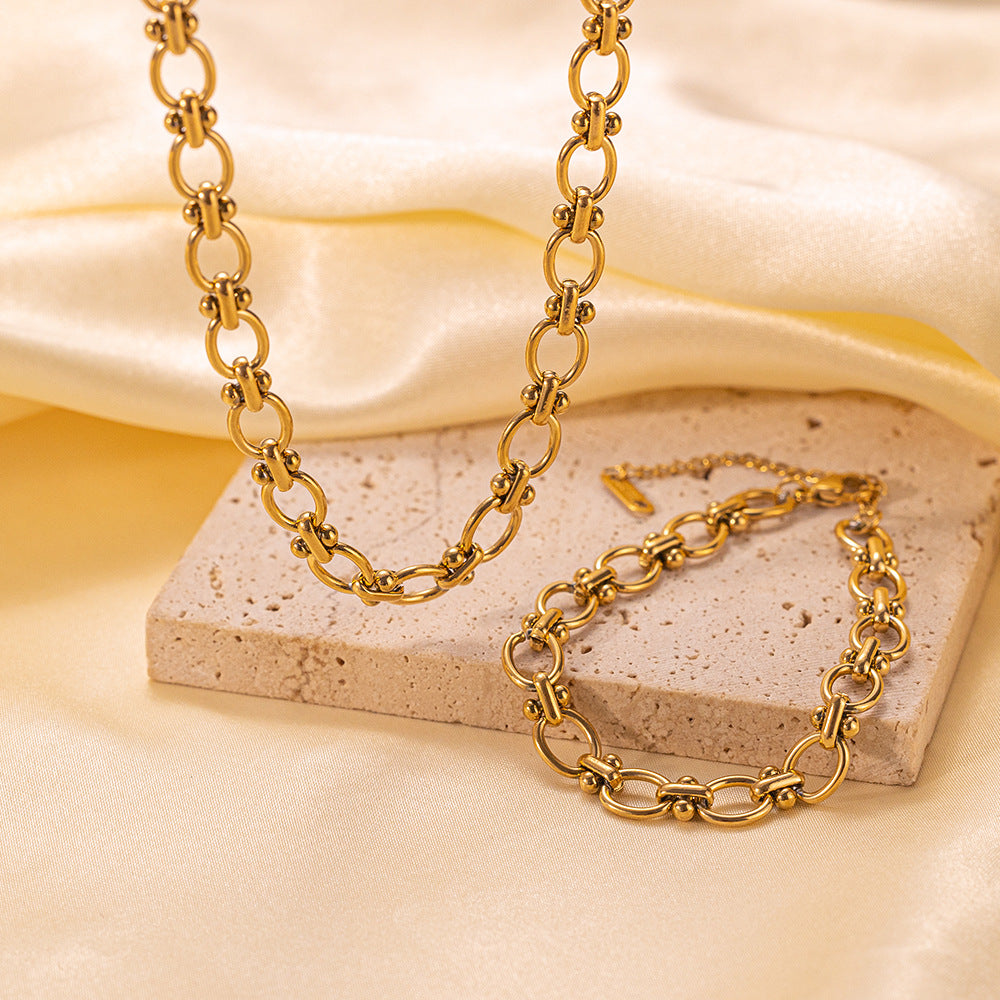 Titanium Steel Interlocking Chain Necklace & Bracelet Set
