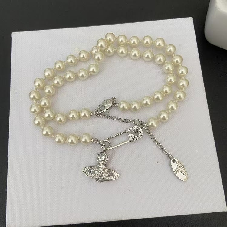 Saturn Pearl Brooch Necklace