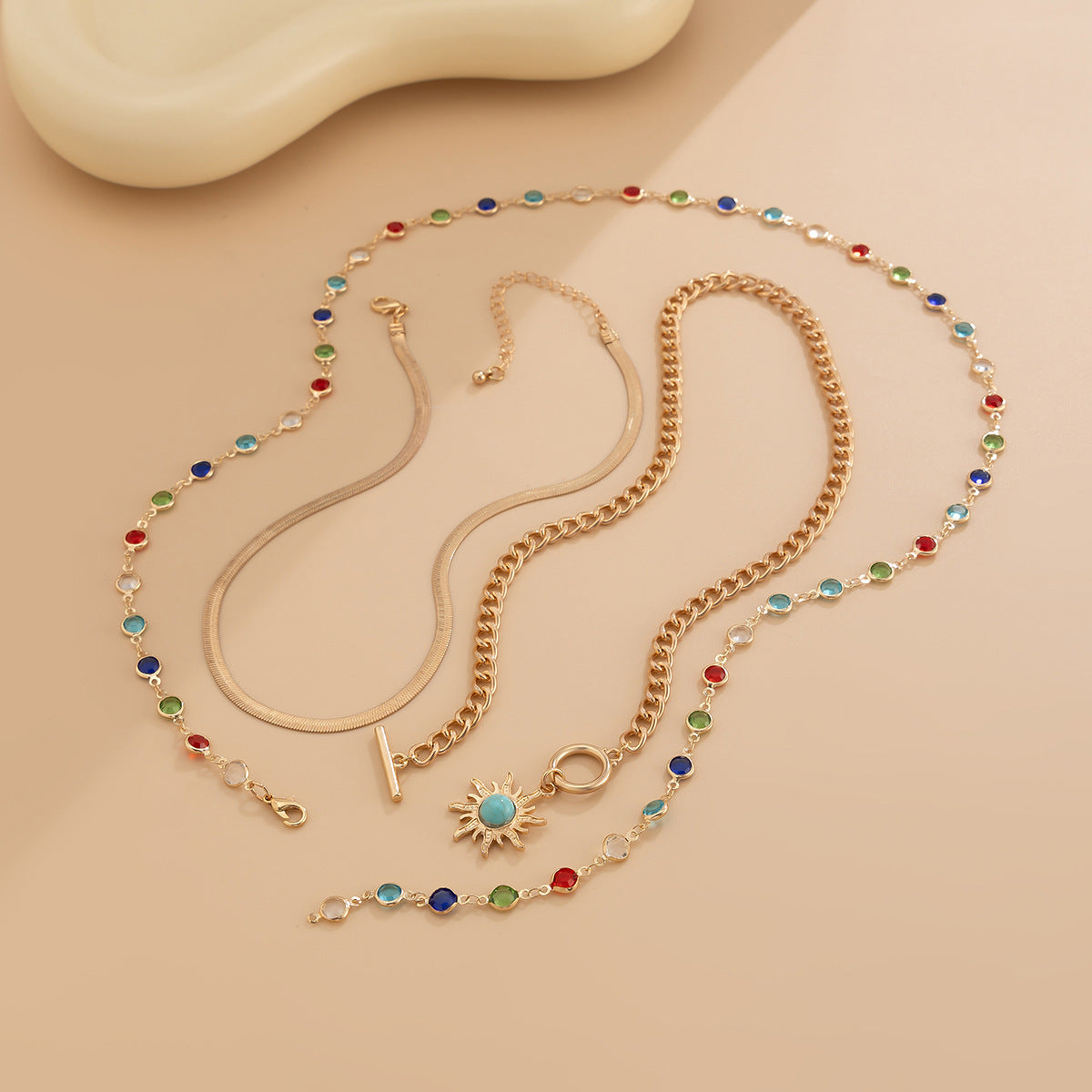 Lapis Lazuli Sun Colored Crystal Chain Necklace for Women