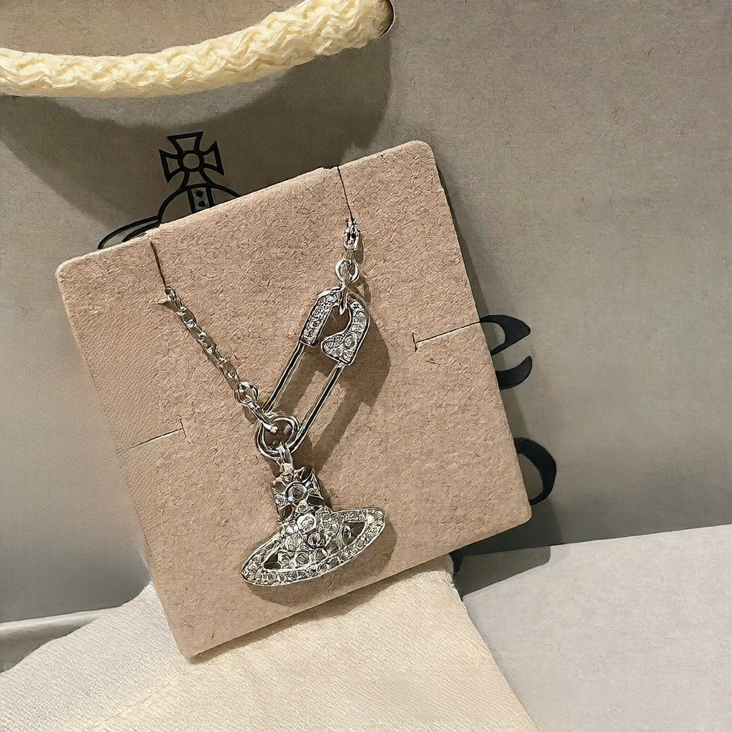 Saturn Pearl Brooch Necklace