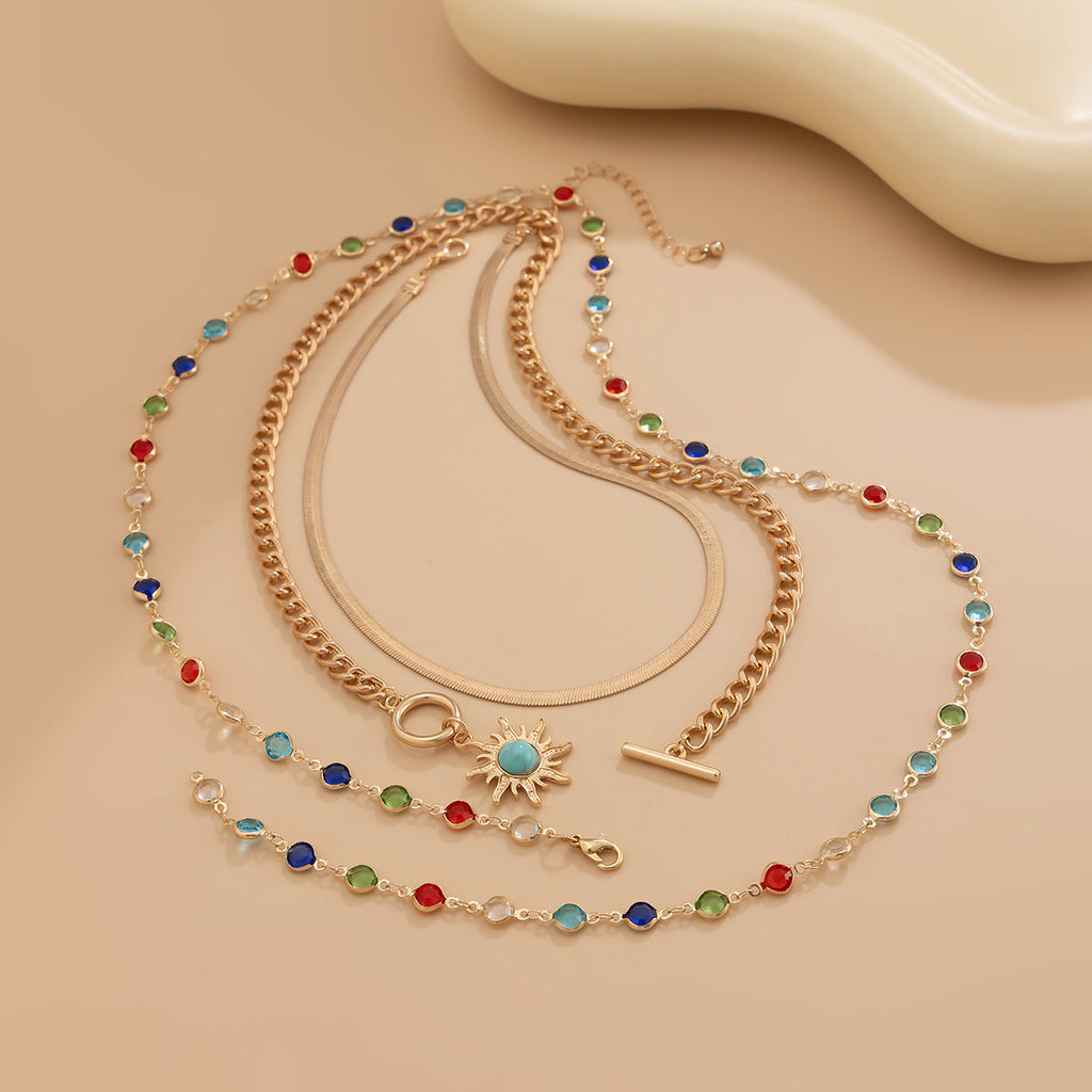Lapis Lazuli Sun Colored Crystal Chain Necklace for Women