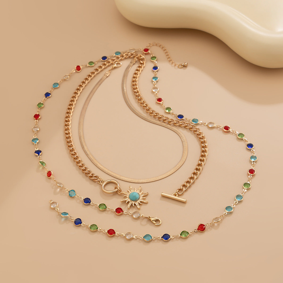 Lapis Lazuli Sun Colored Crystal Chain Necklace for Women