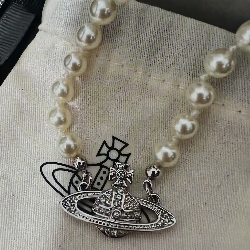 Saturn Pearl Brooch Necklace