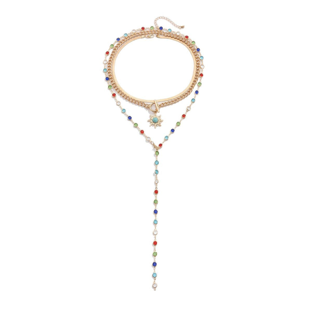 Lapis Lazuli Sun Colored Crystal Chain Necklace for Women