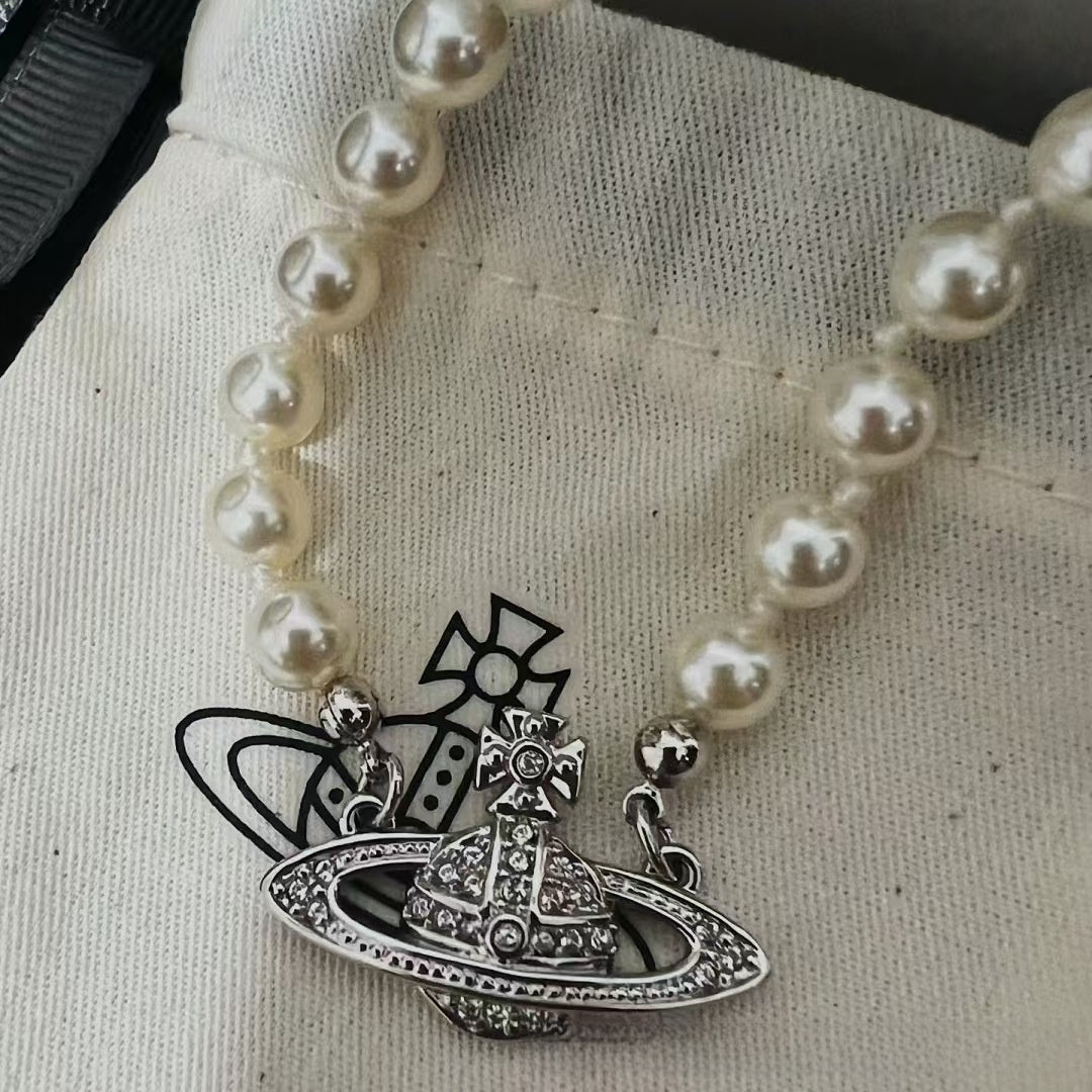 Saturn Pearl Brooch Necklace